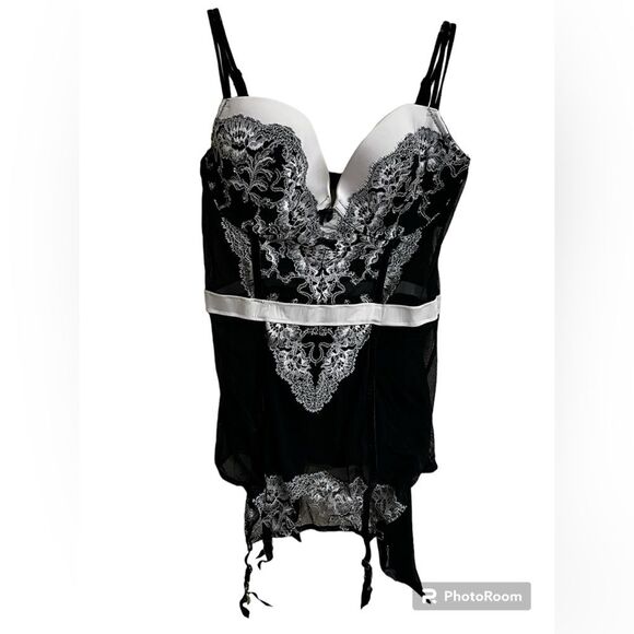 VTG Victoria Secret Black Bombshell Babydoll Chemise 36C satin Push up bra Y2K - Picture 1 of 11